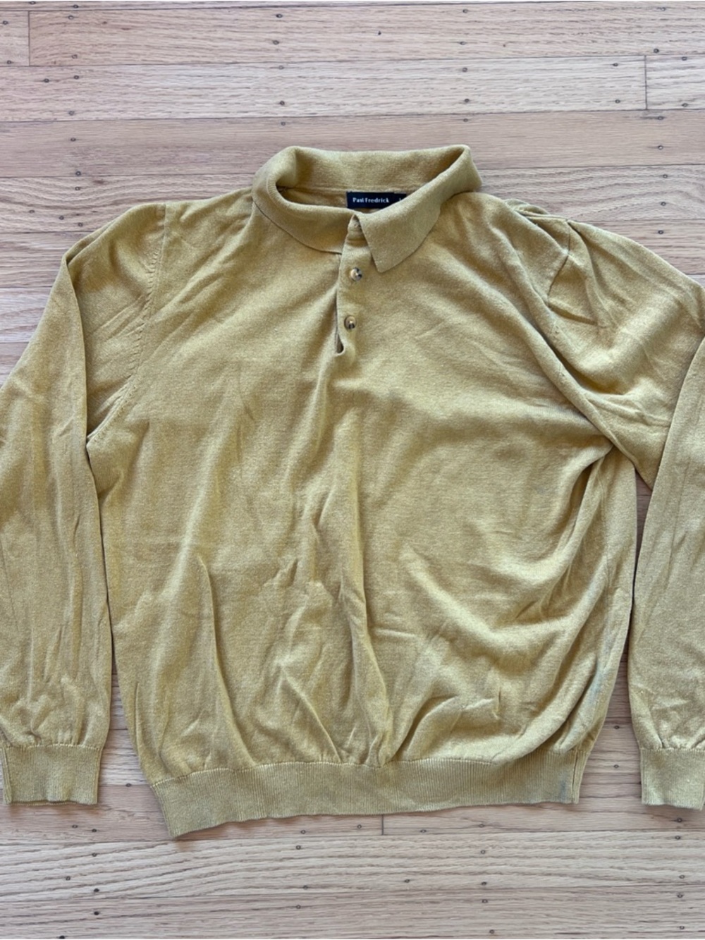 Paul Fredrick Mustard Silk Cashmere Long Sleeve Polo Shirt Size M